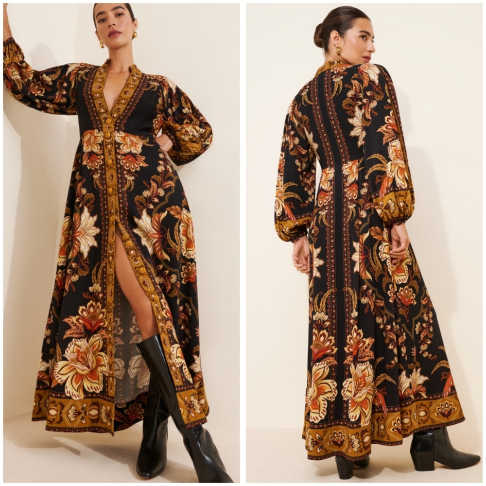 Farm Rio Majestic Garden Maxi Dress Size XXS Puff Sleeve Floral Print - Picture 13 of 16